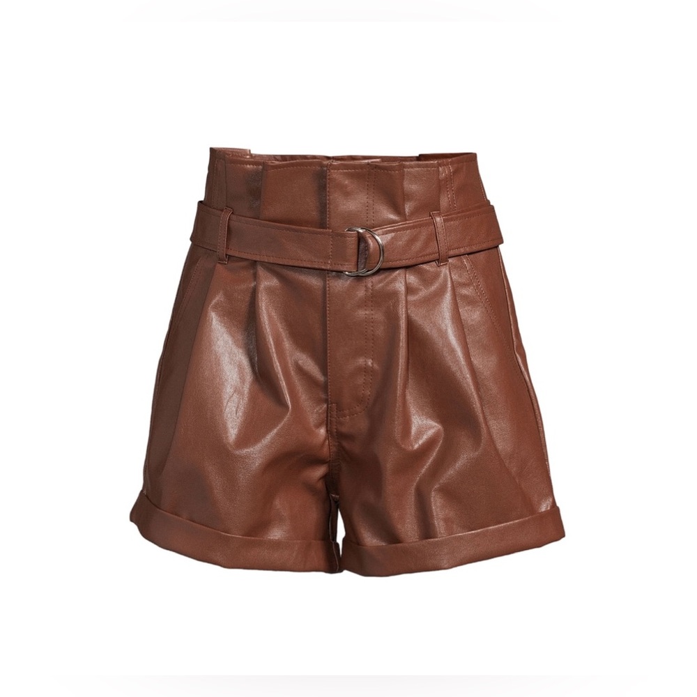 Madden NYC faux leather brown paper bag shorts size small